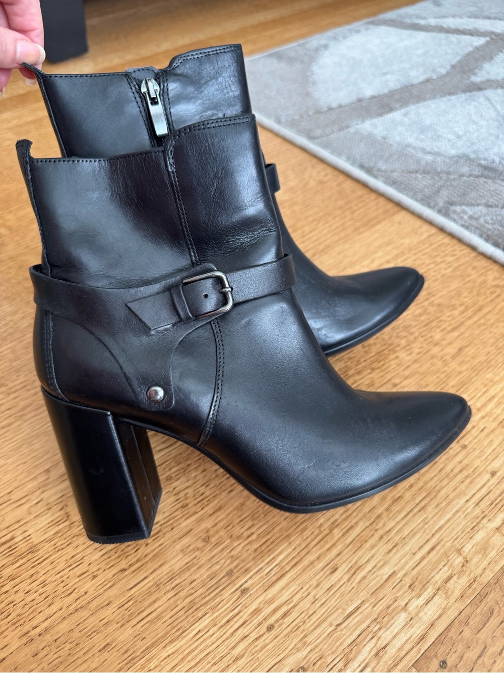 Ecco Black Leather Ankle Boots with Buckle Strap